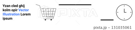 Shopping cart, horizontal lines, and clock symbolizing online shopping, speed, and efficiency. Ideal for e-commerce platforms, delivery services, online retailers, shopping apps, fast shipping 131035061