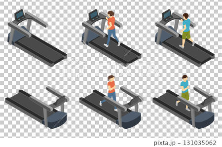 アイソメトリックイラスト：ランニングマシンで走る男女 131035062