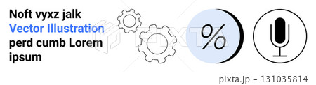 Gear settings, percentage sign, and microphone icons, representing tools, finance, and communication. Ideal for business websites, finance apps, tech blogs, education, online courses, multimedia Gear settings, percentage sign, and microphone icons, representing tools, finance, and communication. Ideal for business websites, finance apps, tech blogs, education, online courses, multimedia 131035814
