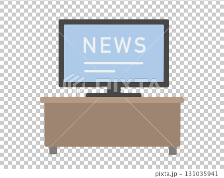 ニュース番組がついている画面のテレビのイラスト 131035941