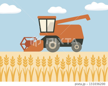 麦刈りをしているコンバインのイラスト 131036200