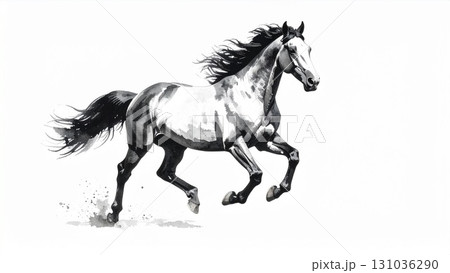 水墨画 馬のイメージ 背景素材 16:9サイズ AI生成素材 水墨画 馬のイメージ 背景素材 16:9サイズ AI生成素材 131036290