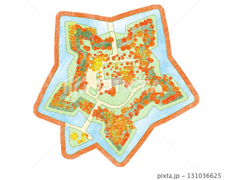 秋の五稜郭の俯瞰図（水彩風） 131036625