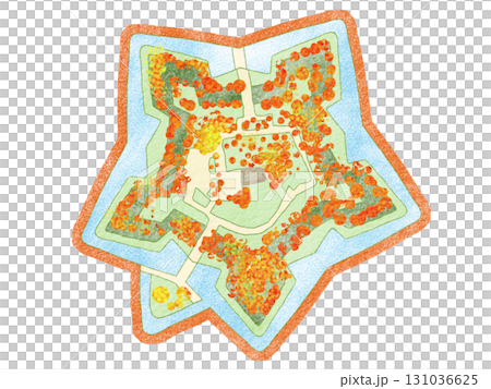 Aerial view of Goryokaku in autumn (watercolor style) 131036625