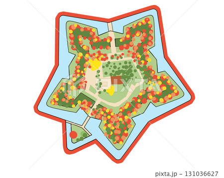 秋の五稜郭の俯瞰図(シンプルデフォルメ) 秋の五稜郭の俯瞰図(シンプルデフォルメ) 131036627