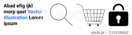 Magnifying glass, shopping cart, and lock icon representing search, online shopping, and security. Ideal for e-commerce, digital marketing, online security, internet services, website design, mobile Magnifying glass, shopping cart, and lock icon representing search, online shopping, and security. Ideal for e-commerce, digital marketing, online security, internet services, website design, mobile 131036662