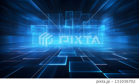 Glowing blue tech grid on a dark background,...のイラスト素材 [131036702] - PIXTA