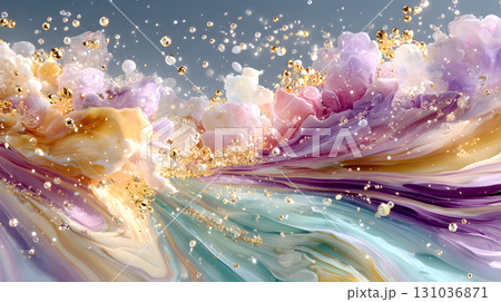 Organic liquid background with marble-like flow and earth tone colors. Suitable for creative projects, posters, and digital aesthetics 131036871