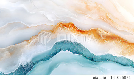 Organic liquid background with marble-like flow and earth tone colors. Suitable for creative projects, posters, and digital aesthetics 131036876