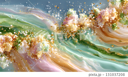 Organic liquid background with marble-like flow and earth tone colors. Suitable for creative projects, posters, and digital aesthetics 131037208