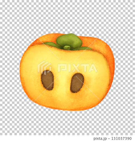 Illustration of a persimmon cut in half Illustration of a persimmon cut in half 131037390