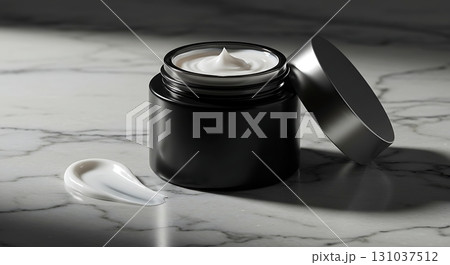 Luxury skincare cream jar with elegant swirl on marble surface, perfect for beauty ads Luxury skincare cream jar with elegant swirl on marble surface, perfect for beauty ads 131037512