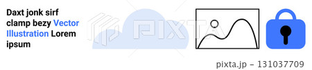 Cloud icon, image placeholder, and blue padlock symbol. Ideal for data security, cloud storage, digital privacy, internet safety, online storage, web hosting, and cybersecurity. Banner for landing 131037709