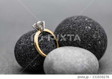 Luxury Engagement Diamond Ring on Natural Stone 131038276