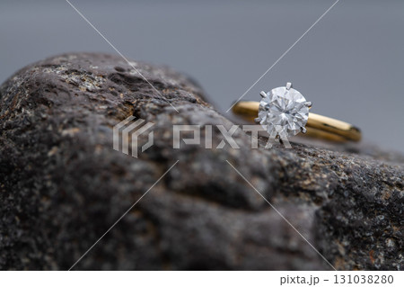 Luxury Engagement Diamond Ring on Natural Stone 131038280