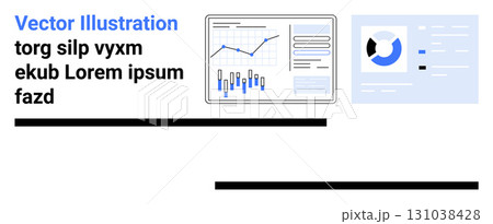 Two panels displaying business analytics graphs and pie charts. Ideal for business analysis, data visualization, performance tracking, modern design, infographics, data-driven decisions 131038428