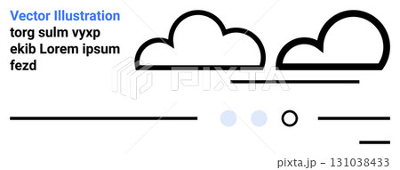 Clouds, minimalist lines, black and blue text. Ideal for simplicity, modern design, clean aesthetics, minimalism, text placeholders, web design, and landing page graphics. Landing page 131038433
