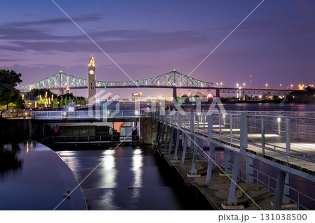 Jacques-Cartier Bridge and Clock Tower at Night - Montreal 131038500