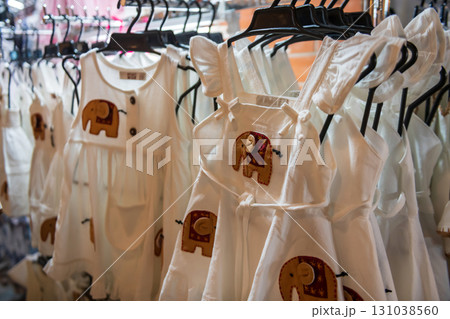 elephant white dress for little girl sale in Thai market, Bangkok 131038560