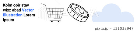 Shopping cart, currency coin, and cloud icon representing online shopping, financial transactions, and cloud storage. Ideal for e-commerce, digital marketing, finance, web services, cloud technology Shopping cart, currency coin, and cloud icon representing online shopping, financial transactions, and cloud storage. Ideal for e-commerce, digital marketing, finance, web services, cloud technology 131038947