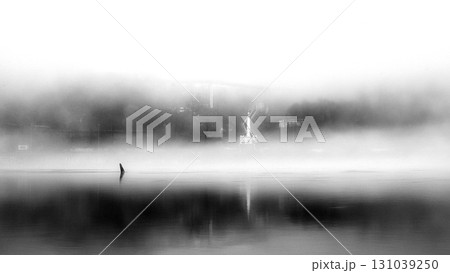 The thick fog lends an air of mystery to the scene. 131039250