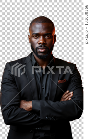 A tall Black executive in coffee bronze, arms folded beneath blazing torches made of KPI charts, symbolizing performance heat, vision 131039366