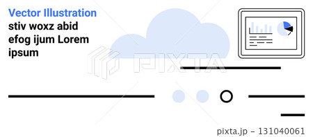 Cloud, digital device with data chart, horizontal lines, placeholder text. Ideal for tech, analytics, data presentation, cloud computing, web design, user interface, business solutions. Landing page 131040061