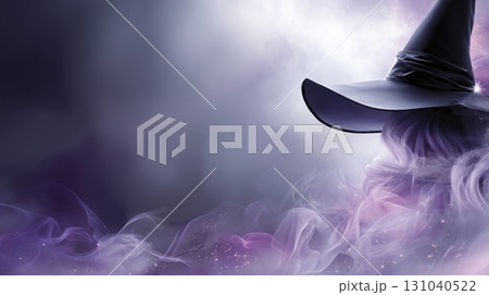 Mysterious Witch Hat with Ethereal Purple Smoke and Sparkles 131040522