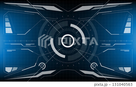 HUD sci-fi interface screen view white circular geometric design virtual futuristic technology creative display on blue vector 131040563