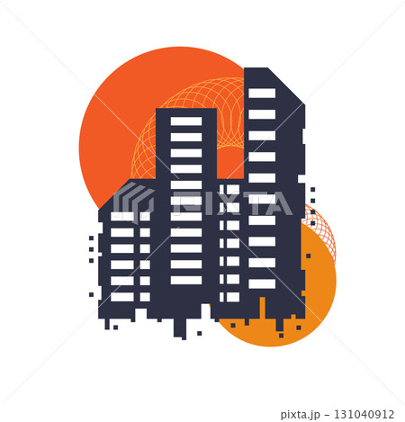 Building and sun flat geometric shape design Building and sun flat geometric shape design 131040912