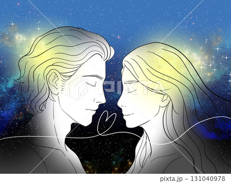 ツインレイの男女や恋人をイメージしたイラスト(ハートあり) ツインレイの男女や恋人をイメージしたイラスト(ハートあり) 131040978