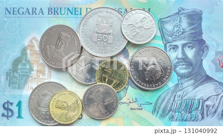 Close up photo of Brunei dollar (ringgit Brunei). 131040992