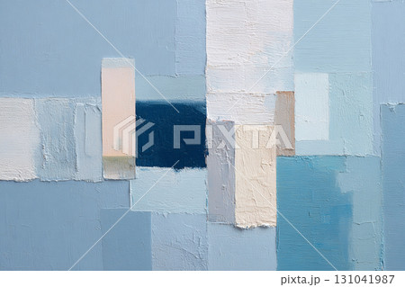 Soft blue abstract geometric painting with layered rectangular shapes and textured brushstroke, calming cool tones and minimalist modern composition Soft blue abstract geometric painting with layered rectangular shapes and textured brushstroke, calming cool tones and minimalist modern composition 131041987