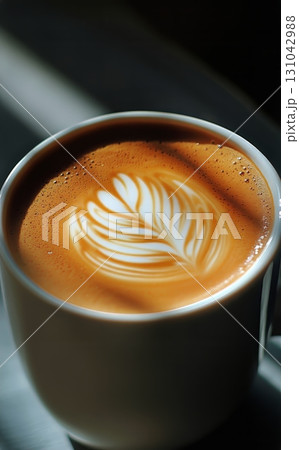 Beautiful Latte Art in a Cozy Coffee Shop During the Morning. 131042988