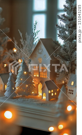 Decorative Winter Village With Warm Lights and Snowy Trees is Set to Create a Festive Holiday Atmosphere Decorative Winter Village With Warm Lights and Snowy Trees is Set to Create a Festive Holiday Atmosphere 131043285
