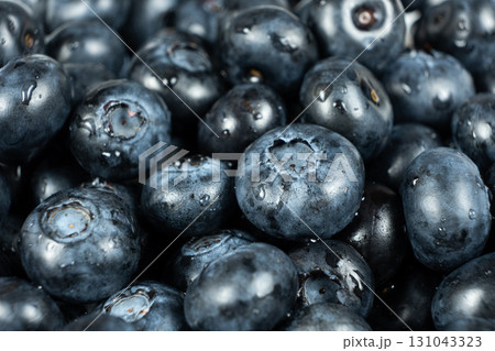 Fresh Blueberries with Water Droplets. Berry Background Close-Up. 131043323