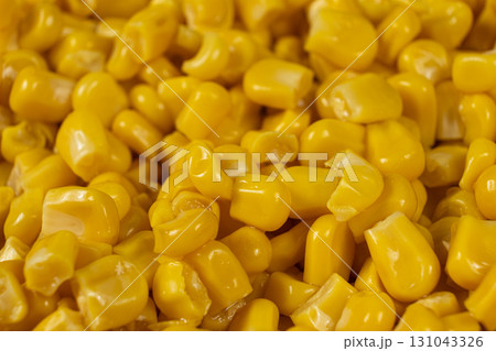 Bright Sweet Canned Corn Kernels Macro. 131043326