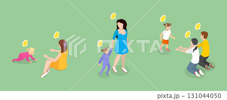 3D Isometric Flat Vector Illustration of Children Walking Skill Development, First Steps 3D Isometric Flat Vector Illustration of Children Walking Skill Development, First Steps 131044050