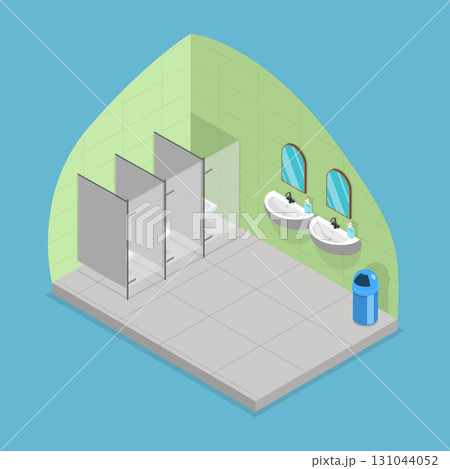 3D Isometric Flat Vector Illustration of Public Bathroom, Sanitary Facility Used By The Public For Relieving Themselves And Maintaining Personal Hygiene 131044052