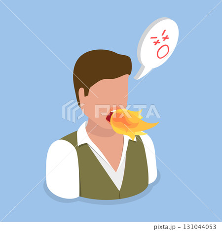 3D Isometric Flat Vector Illustration of Heartburn, Fire Breathing 131044053