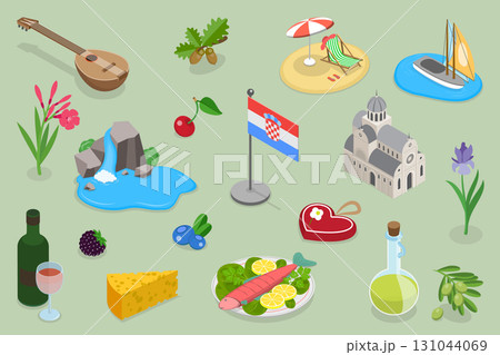 3D Isometric Flat Vector Illustration of Croatia National Symbols, Featuring Landmarks, Culture, And Nature Elements Of The Country 131044069