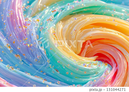 Colorful swirling abstract texture with glossy finish and sparkling details for creative projects 131044271