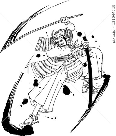 浮世絵の武者絵の墨絵イラスト 131044519