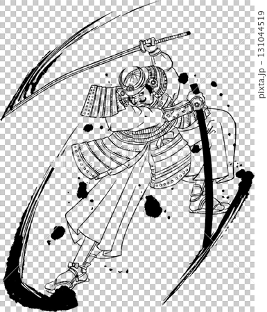 浮世絵の武者絵の墨絵イラスト 131044519