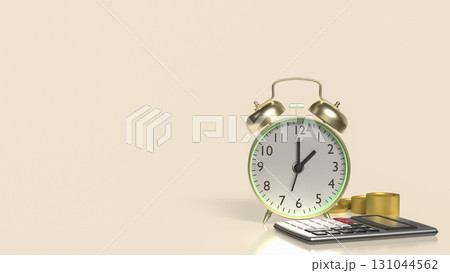 The Clock and calculator for Saving or Earn concept 3d Rendering. The Clock and calculator for Saving or Earn concept 3d Rendering. 131044562