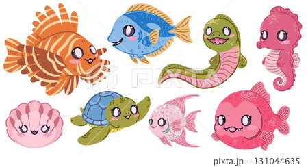 set of cute colorful sea animals set of cute colorful sea animals 131044635