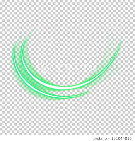 Green glowing streamlined curves on a transparent background 131044810