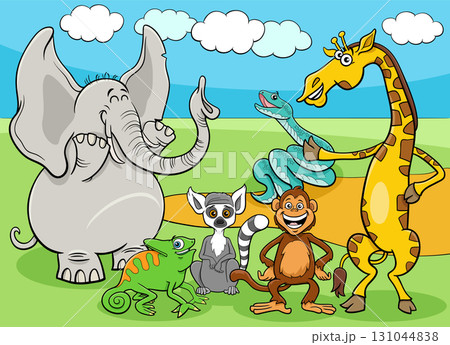 happy cartoon wild animals comic characters group 131044838