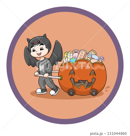 ハロウィンのカボチャとお菓子と男の子 ハロウィンのカボチャとお菓子と男の子 131044860