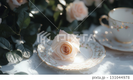 bridgerton tea party in garden pavilion 131044978